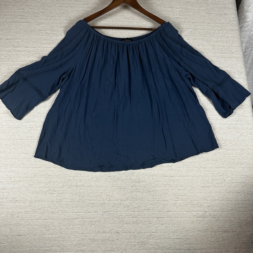 I.N.C Womens 2X Pullover Blouse Flowy Oversized 3/4 Bell Sleeve Lace Trim Boho